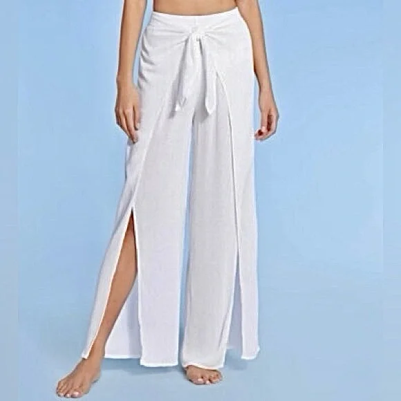 Kona Sol NWT Split Wide Leg Tie Front Pants Sz M White Gauzy Swim Cover Up Sheer - Picture 15 of 15
